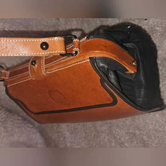 Paco Lobo Cognac Leather Black Nylon Crossbody Bag Adjustable Strap Purse - Picture 11 of 16